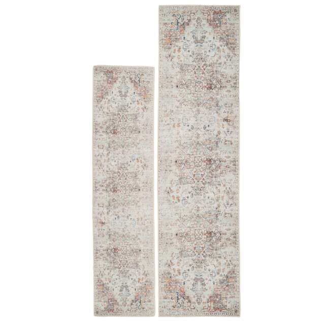 KUKOON Cream Multicolour Floral Medallion Non Slip Washable Low Pile Runner Rug 60cm x 240cm Cream