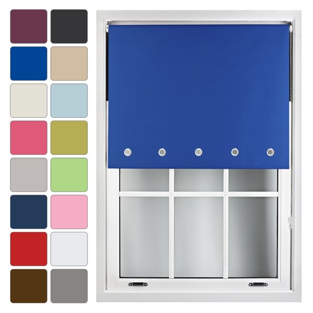 FURNISHED Blackout Roller Blinds with Round Eyelets Cut to Size Easy Fit Window Shade Blue Blue (W) 240cm x (L) 165cm