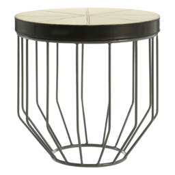 Tall Iron Side Table With Genuine Leather Top,Eco-Friendly Mango Wood Bedside Table,Elegant Small Side Table Black
