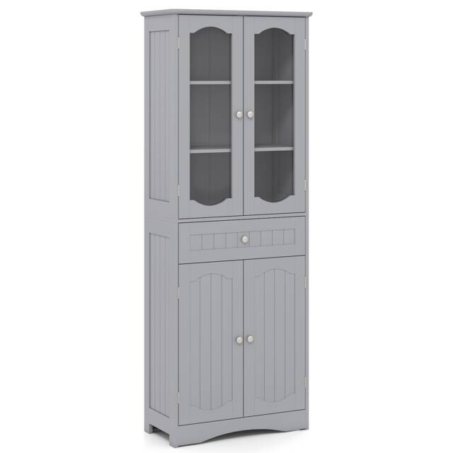 COSTWAY Bathroom Storage Cabinet Freestanding Linen Cabinet-Grey