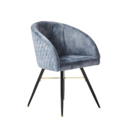 Single Vittorio Velvet Dining Chair with Black Metal Legs, Quilted Design Modern Accent Chair Grey