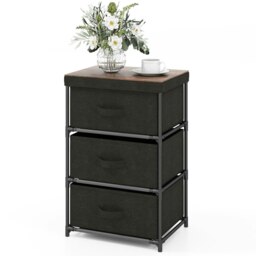 COSTWAY 3-Tier Nightstand Organizer Fabric Storage Black Black