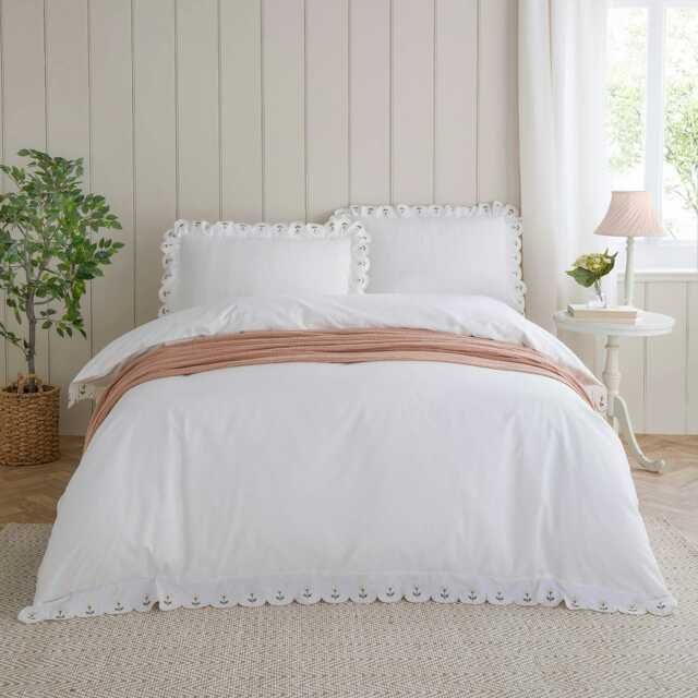 Wylder Florrie Embroidered Cotton Peach Duvet Cover Set, Super King Multi Super King