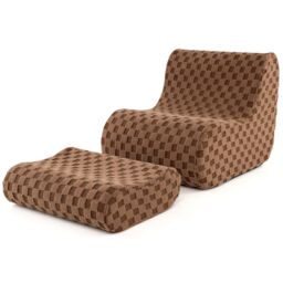 COSTWAY Accent Lazy Sofa Chair Set Bean Bag Chair with Ottoman Brown