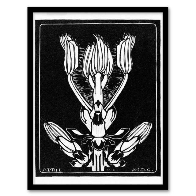 Julie de Graag Framed Wall Art April Flower Vintage Black and White Home Décor