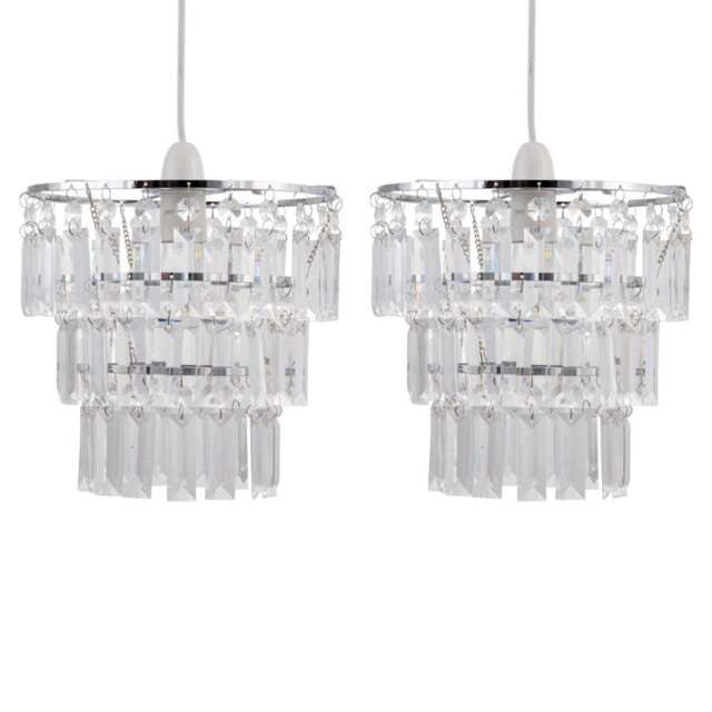 Set of 2 Three Tier Acrylic Crystal Light Shades Clear Chrome Medium 2