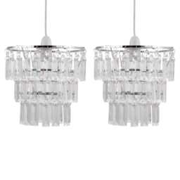 Set of 2 Three Tier Acrylic Crystal Light Shades Clear Chrome Medium 2