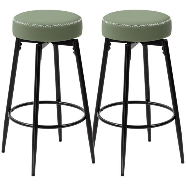 HOMCOM Swivel Bar Stools Set of 2, PU Leather Barstools with Footrest Green Green