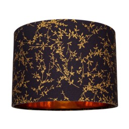 "Modern Black Cotton Fabric 12"" Lamp Shade with Gold Foil Floral Decoration Black Black 1"
