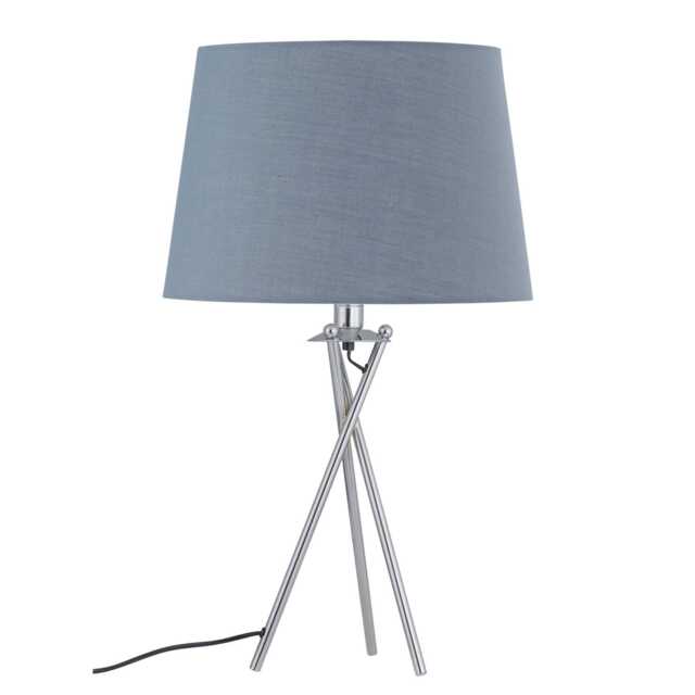 Tripod Table Lamp with Grey Cotton Fabric Shade Chrome Grey Large 1
