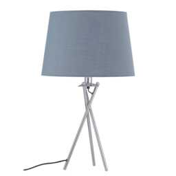 Tripod Table Lamp with Grey Cotton Fabric Shade Chrome Grey Large 1