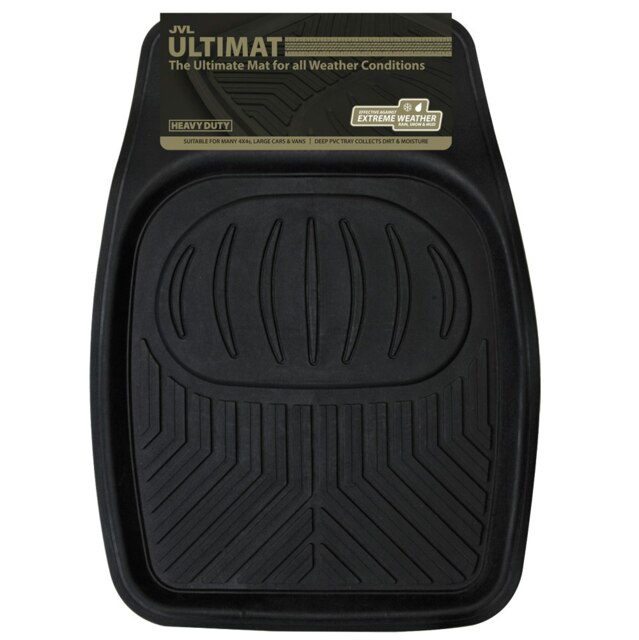 JVL Rubber Single Car Mat Tray, Universal - Pack of 2 - Black