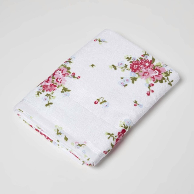 Homescapes Floral Printed White Bath Towel Cotton