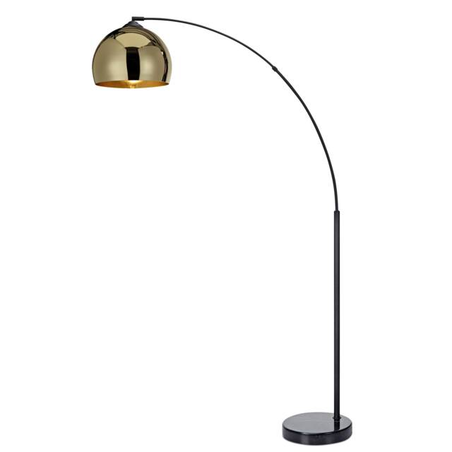 Teamson Home Arc Curved Standing Floor Lamp with Bell Shade & Marble Base - Gold/Black Marble