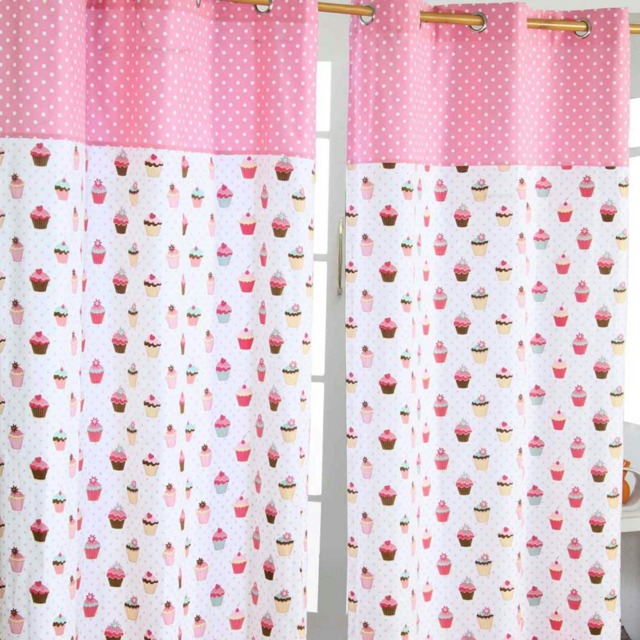 Homescapes Cupcakes Ready Made Eyelet Curtain Pair - 117 x 137 cm Drop Pink Pink