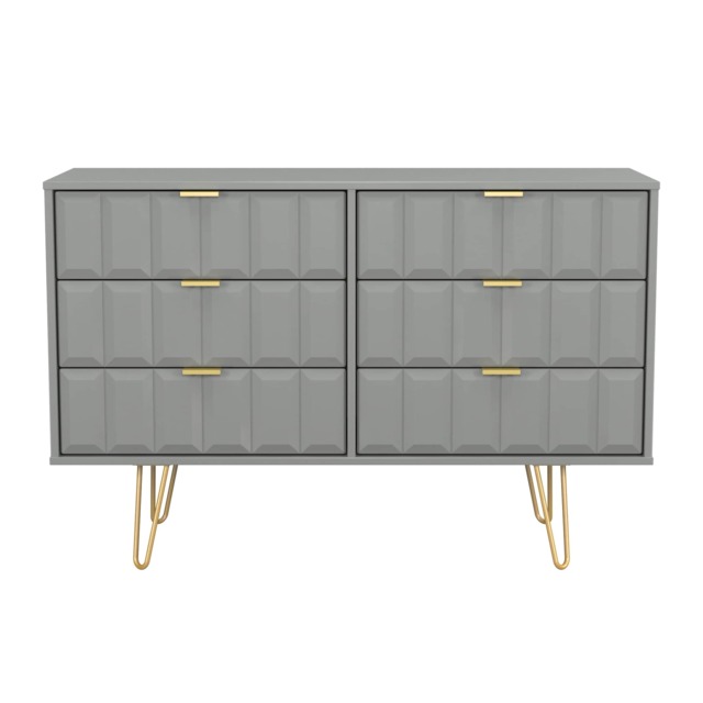 Metro 6 Drawer Wide Chest of Drawers in Dusk Grey (Ready Assembled) Grey Dusk Grey