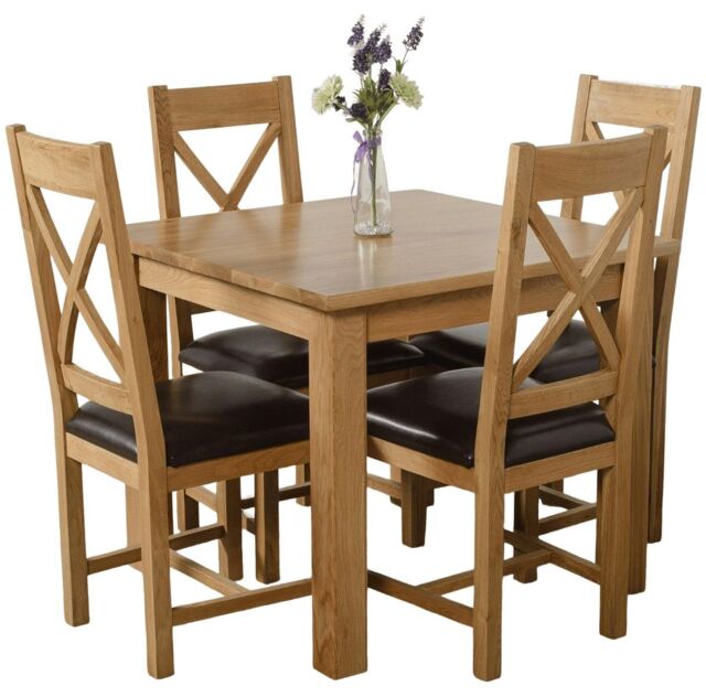 Oslo 90 x 90 cm Oak Small Dining Table and 4 Berkeley Leather Chairs Brown Brown