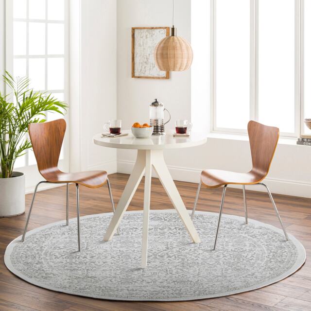 LIVABLISS Roma-Vintage Traditional Boho Round Rug Ø160 cm Off-White Grey Charcoal