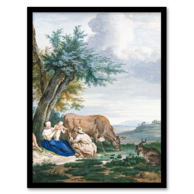 Aert Schouman Framed Wall Art Peasant Family in a Landscape with Cattle