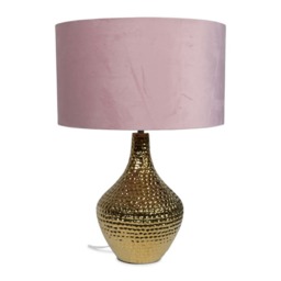 ValueLights Bailey Gold Table Lamp Blush Pink Velvet Shade and Bulb