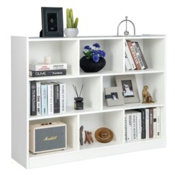 COSTWAY Wood Storage Cube Bookcase 3 Tier Shelf Organizer White