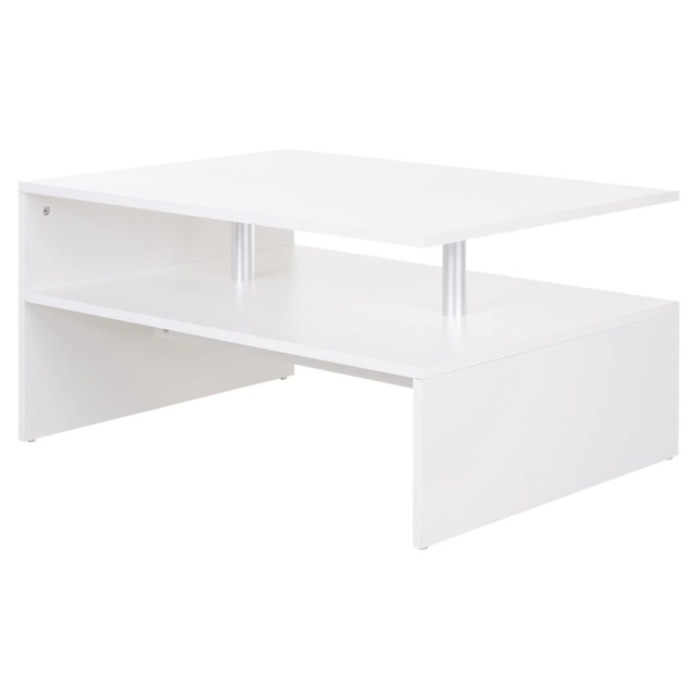 HOMCOM Coffee Table with Storage, 2-Tier Centre Table, Modern Living Room Table with Open Shelf and Aluminium Poles, White White