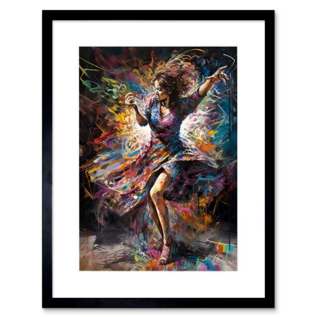 "Woman Dancing to Dynamic Music Rhythm 9x7"" Black Framed Wall Art Print"