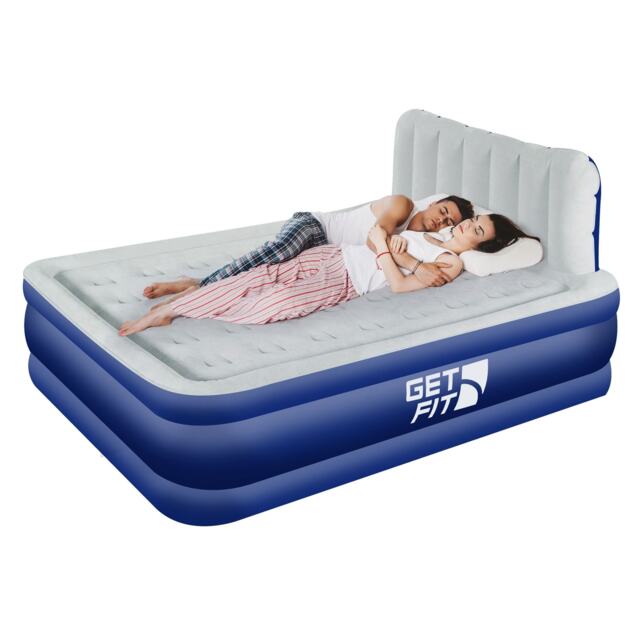 Get Fit Air Bed With Built In Electric Pump - Premium King Airbed - Quick Blow Up Bed With Headboard & Free Inflatable Pillow Blue Navy / White 1