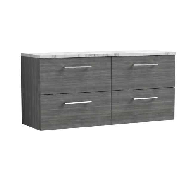 Balterley Level Wall Hung 4 Drawer Vanity Unit & Laminate Worktop for Modern Bathroom Storage Grey Anthracite Woodgrain