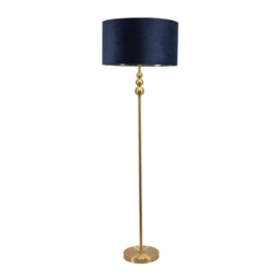 ValueLights Marissa Gold Stacked Ball Floor Lamp Navy Blue Velvet Gold Shade and Bulb