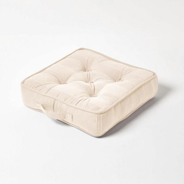 Homescapes Rajput Ribbed Cotton Floor Cushion Natural Cream Natural 40 x 40 cm