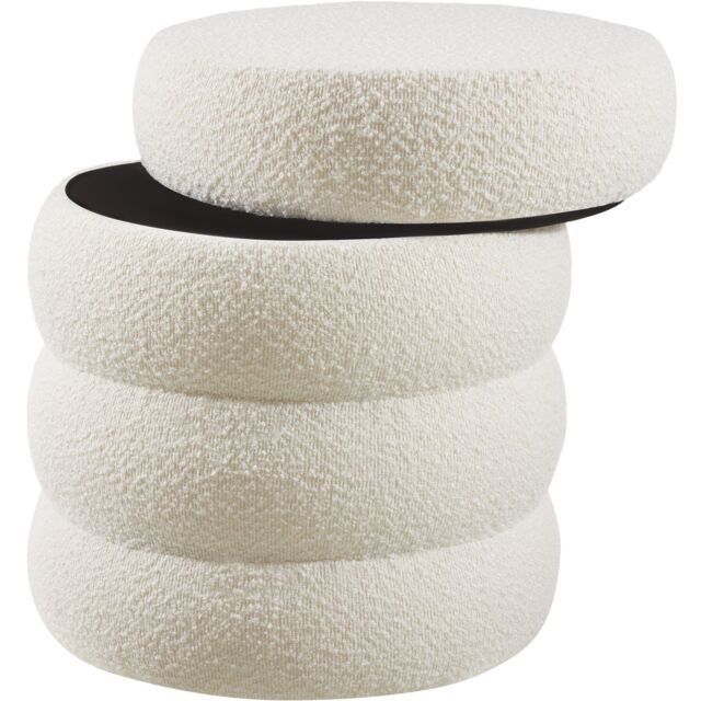 Stool Altu - padded seat, large storage space White bouclé cream-white 42 x 42 x 47 cm 1