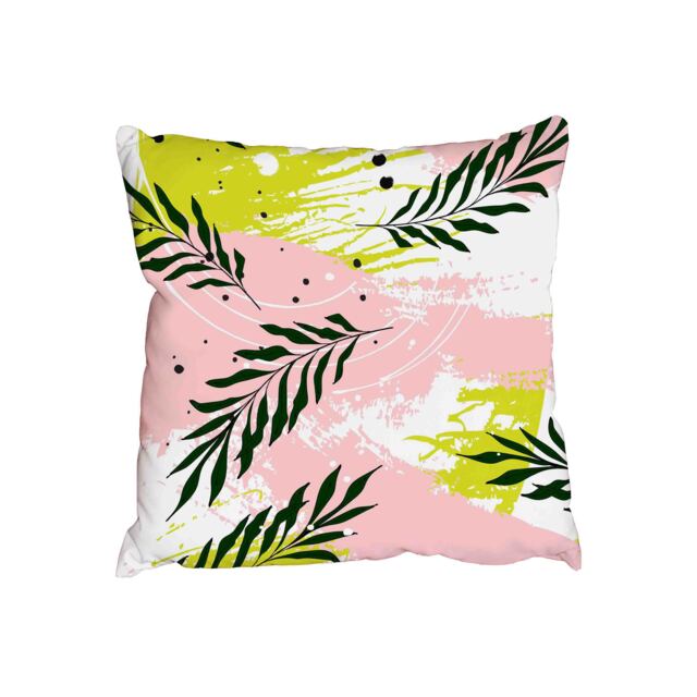 Palm leaves on pink green background (Outdoor Cushion)