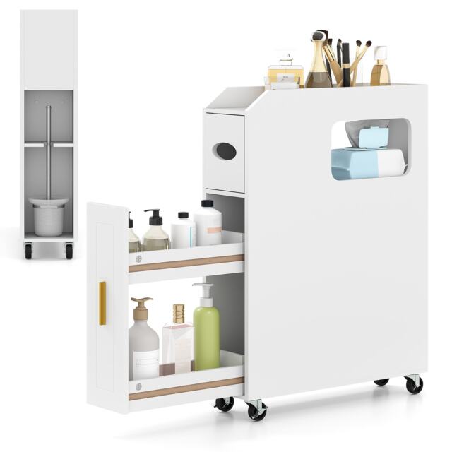 COSTWAY Bathroom Storage Cabinet Narrow Slim Organizer-White
