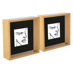 "Nicola Spring 8 x 8"" Deep Photo Frames - Light Wood/Black Mount - 3D Deep Box Picture Frame Display Case (22.5 x 22.5cm) x2"