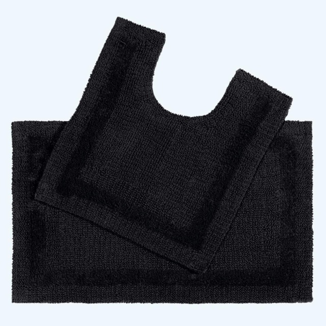Homescapes Luxury Reversible Cotton Bath Mat Set Black