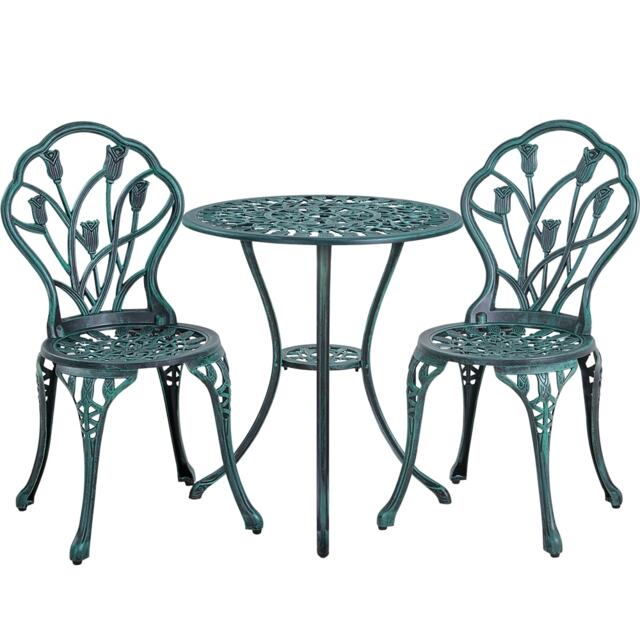 Yaheetech 3 Piece Patio Bistro Table Set with Umbrella Hole-Green Green Green 1