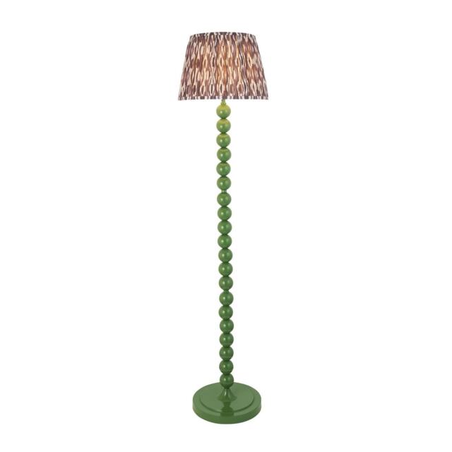 Higgledy Gloss Cotswold Green Paint Floor Lamp with Pearl Grey Fabric Ikat Shade 35cm E27