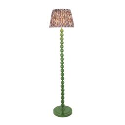 Higgledy Gloss Cotswold Green Paint Floor Lamp with Pearl Grey Fabric Ikat Shade 35cm E27