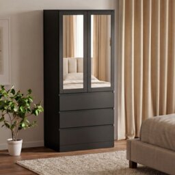Vida Designs Denver 2 Door 3 Drawer Mirrored Wardrobe, Black