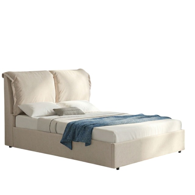 Chester Pillowback Cushion Headboard Fabric Ottoman Storage Bed Frame Cream Natural Double