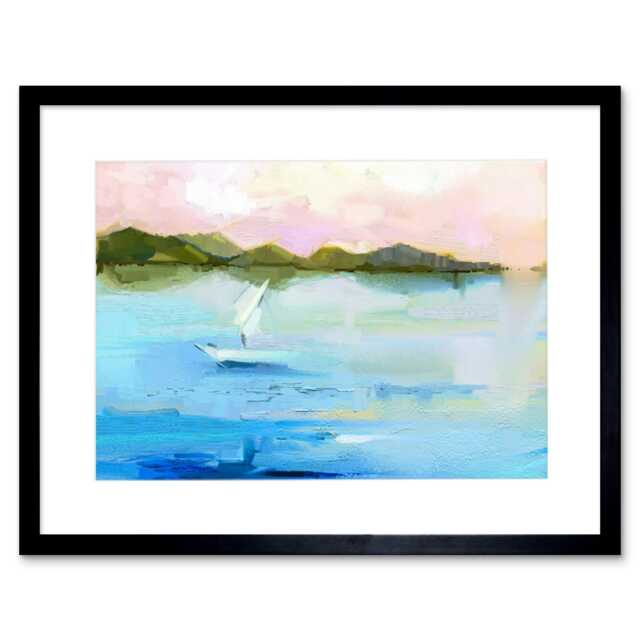 "Sail Boat Sea Coast Abstract Seascape Bathroom 9x7"" Black Framed Wall Art Print"