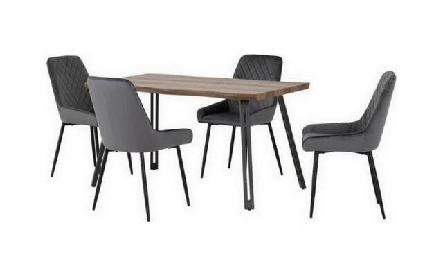 Quebec Wave Edge Dining Set with Avery Chairs - Medium Oak Effect - Black - Grey Velvet Grey 5