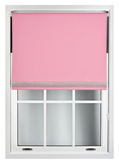 FURNISHED Thermal Blackout Roller Blinds with Diamante Edge Made to Measure Window Shade Pink Pink (W) 60cm x (L) 165cm