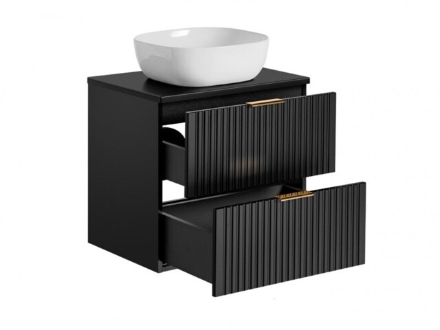 Bathroom Vanity Unit Countertop with Basin 600mm Ribbed Textured Black Wall Hung Floating - Adel