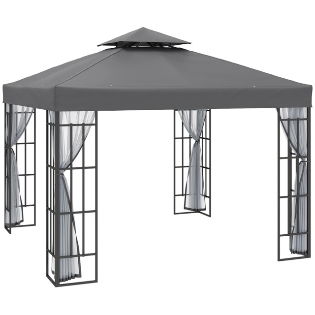 Outsunny 3 x 3(m) Patio Gazebo Canopy Garden Pavilion with 2 Tier Roof, Grey Grey