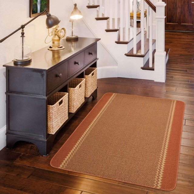 Washable Designer Rugs & Mats Lined Bordered Design in Terra 116T