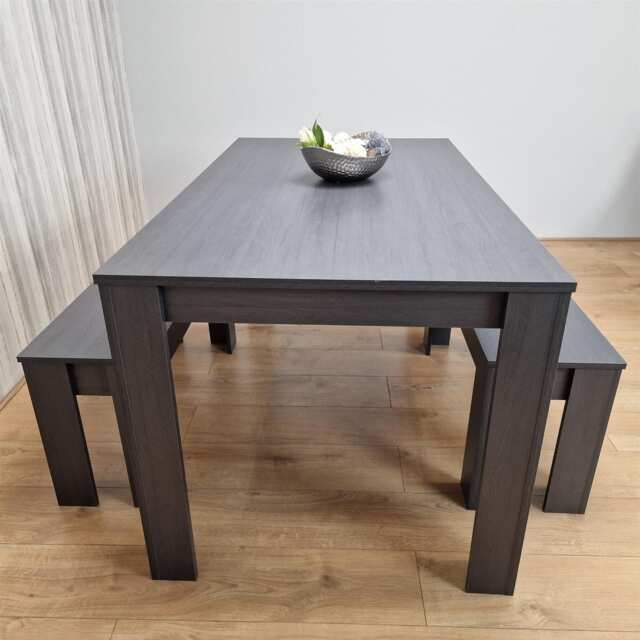 Modern Charcoal Dining Table Set with 2 Charcoal Benches Stylish Dining Room Furniture Grey One Size