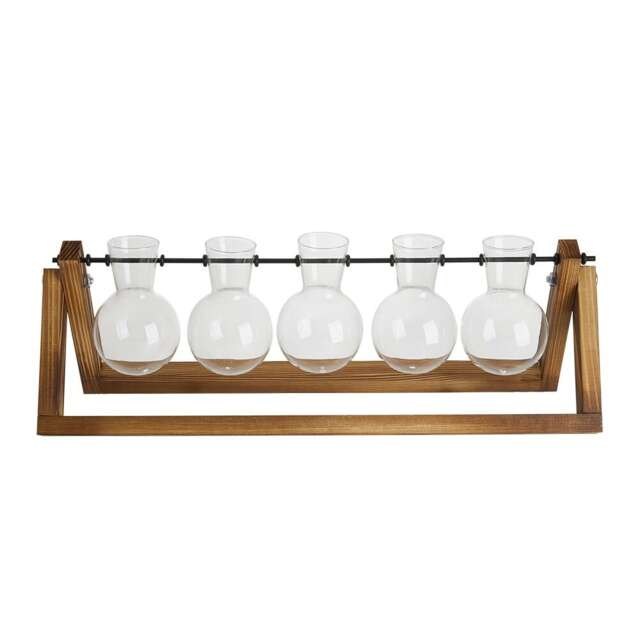 Living and Home Wooden Plant Propagation Station with 5 Bulb Vases