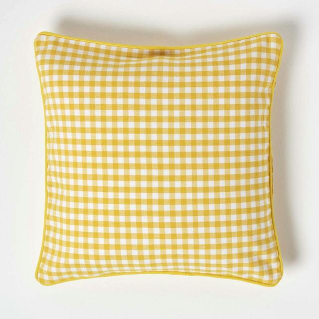 Homescapes Cotton Gingham Check Yellow Cushion Cover - 45 x 45 cm Yellow Yellow 45 x 45 cm
